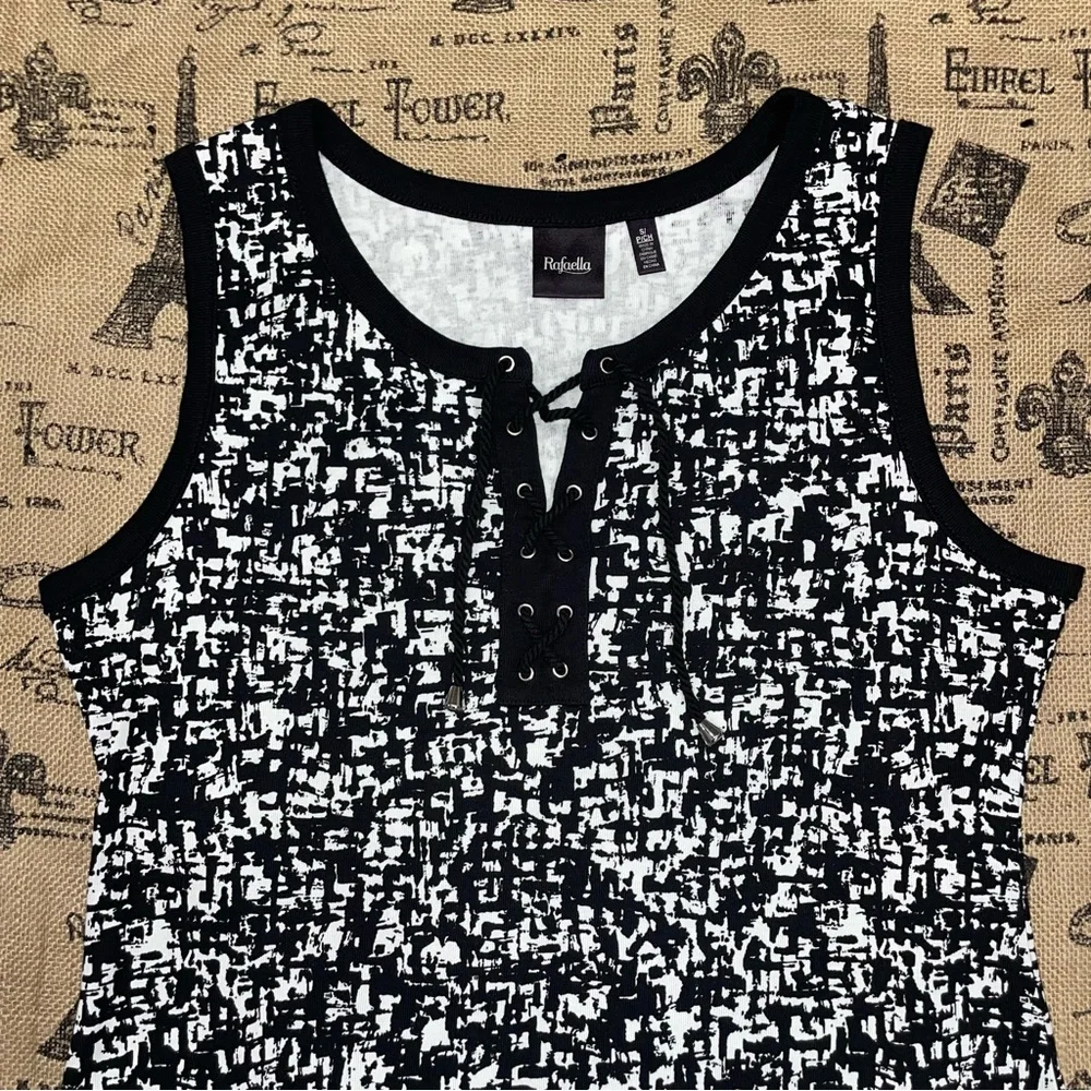 Rafaella NWOT! Black/White Print Tie Neck Sleeveless Dress Size S - Picture 4 of 14